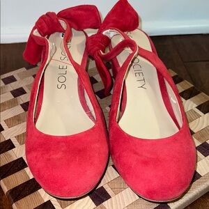 Sole Society Women's Bright Red Leather Flats with Back Bow